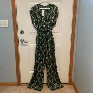 Mango Green Patterned Jumpsuit Italian Fabric Women Size L